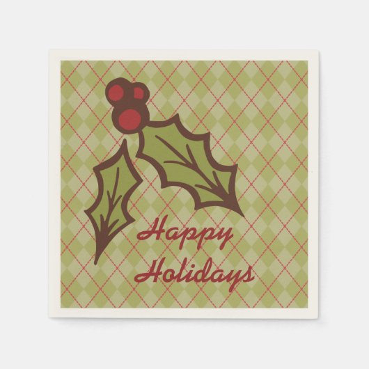 グリーンクリスマスホリーナプキンス スタンダードカクテルナプキン (正面)