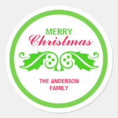 グリーンクリスマスホリー葉ズ ラウンドシール (正面)