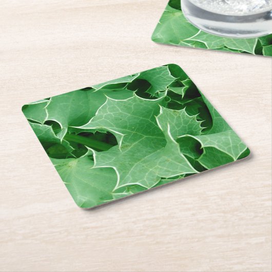 グリーンクリスマスホリー スクエアペーパーコースター (アングル)