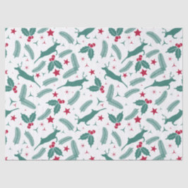 グリーンクリスマスホリー&ディアパターン 薄葉紙