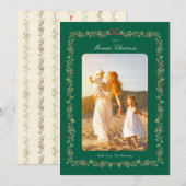 グリーンクリスマスボウボタニカルフレーム写真 シーズンカード (正面/裏面)