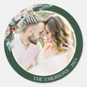 グリーンクリスマスボタニカルフォトステッカー ラウンドシール (正面)