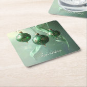 グリーンクリスマスボールホリデー スクエアペーパーコースター (アングル)