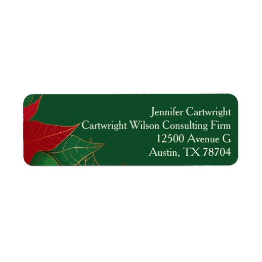 グリーンクリスマスポインセチアエレガント差出人住所 ラベル (正面)