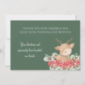 グリーンクリスマスポインセチア鹿の誕生日パーティー サンキューカード (正面)