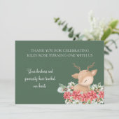 グリーンクリスマスポインセチア鹿の誕生日パーティー サンキューカード (スタンド正面)