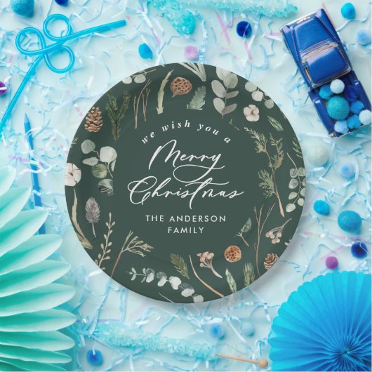 グリーンクリスマスミニマルボエレガントタニカル ペーパープレート (パーティー)