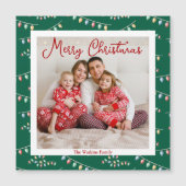 グリーンクリスマスライトかわいいフォトマグネットカード (正面)