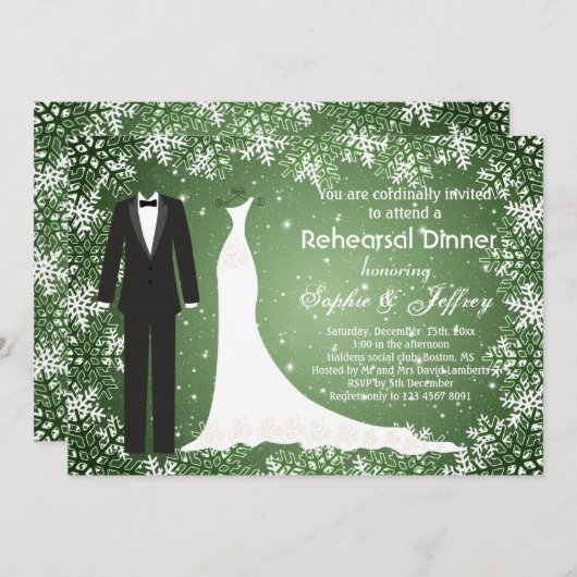 グリーンクリスマスリハーサルディナーに雪が降る 招待状 (正面/裏面)