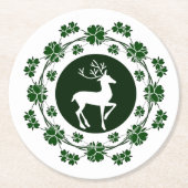 グリーンクリスマスリースのトナカイ ラウンドペーパーコースター (正面)
