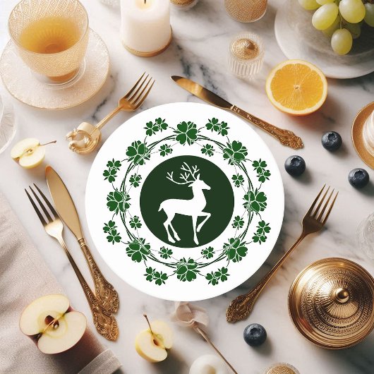 グリーンクリスマスリースのトナカイ ラウンドペーパーコースター