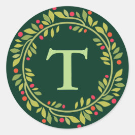 グリーンクリスマスリース封筒用シール ラウンドシール