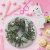 グリーンクリスマスリース ペーパープレート (パーティー)