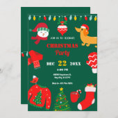 グリーンクリスマス冬のアイコンのクリスマスパーティー 招待状 (正面/裏面)
