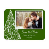グリーンクリスマス冬の結婚式の日付写真を保存 マグネット (横)