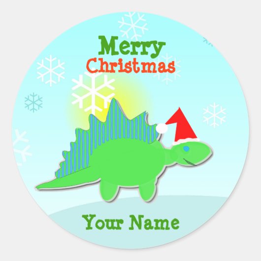 グリーンクリスマス恐竜の名前シール ラウンドシール (正面)