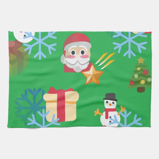 グリーンクリスマス絵文字 キッチンタオル (横)