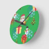 グリーンクリスマス絵文字 ラウンド壁時計 (傾斜)