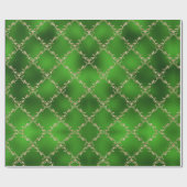 グリーンクリスマス金ゴールドグリッターダマスクギフト ラッピングペーパー (フラット)