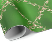 グリーンクリスマス金ゴールドグリッターダマスクギフト ラッピングペーパー (ロールコーナー)