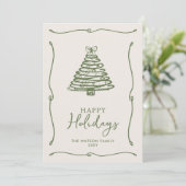 グリーンクリスマス3写真手描きリボン シーズンカード (スタンド正面)