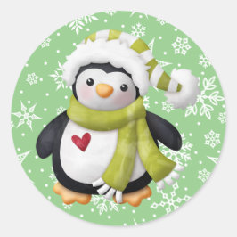 グリーンクリスマス ペンギン ラウンドステッカー ラウンドシール