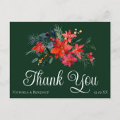 グリーンクリスマス ポインセチア ウェディング サンクス ポストカード (正面)
