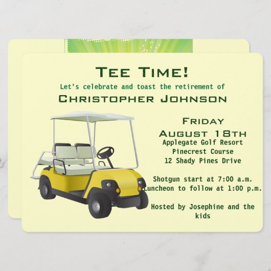 グリーンクリームゴルフカートリタイアメントパーティの招待状 招待状 (正面/裏面)