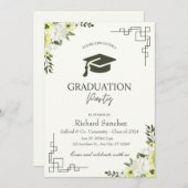 グリーンクリームフローラミニマルシンプルスト卒業 招待状 (正面/裏面)