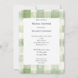 グリーンクリームプレイドストライプブライダルシャワー 招待状