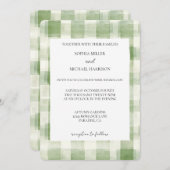 グリーンクリームプレイドストライププレイドカントリーウェディング 招待状 (正面/裏面)