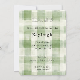 グリーンクリームプレイドストライプ誕生日 招待状