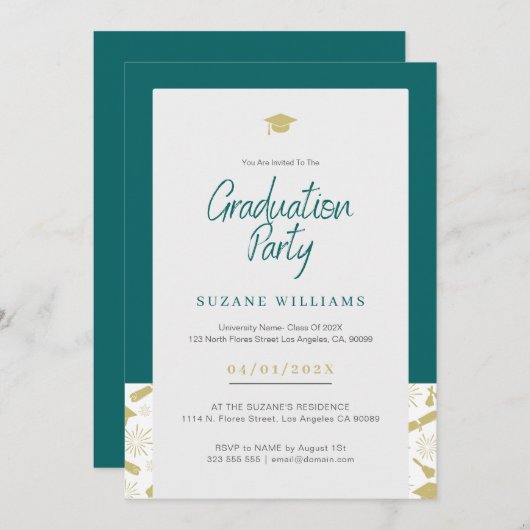 グリーンクリームミニマリスト卒業パーティー 招待状 (正面/裏面)