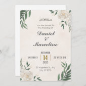 グリーンクリーム美学ミニマル結婚リスト 招待状 (正面/裏面)