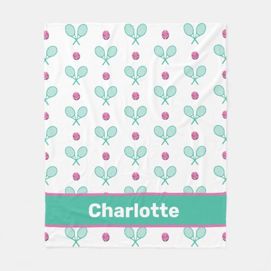 グリーンクロスカントテニスラケットと名前をカスタムする フリースブランケット (正面)