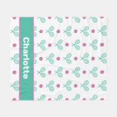 グリーンクロスカントテニスラケットと名前をカスタムする フリースブランケット (正面(横))