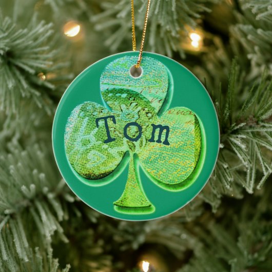 グリーンクローバーの葉のシンボルと名前または単語 セラミックオーナメント (ツリー)