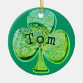 グリーンクローバーの葉のシンボルと名前または単語 セラミックオーナメント (正面)