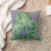 グリーンクローバーシャムロックオンパープルパステルアート クッション (ブランケット)