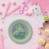 グリーンクローバーシャムロックオンパープルパステルアート ペーパープレート (パーティー)