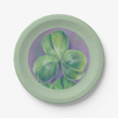 グリーンクローバーシャムロックオンパープルパステルアート ペーパープレート (正面)