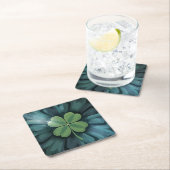 グリーンクローバーブルー迷彩柄コースターセット スクエアペーパーコースター (インサイチュ)