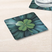 グリーンクローバーブルー迷彩柄コースターセット スクエアペーパーコースター (アングル)