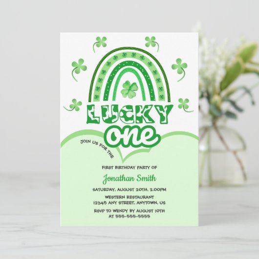 グリーンクローバーラッキーワンレインボー誕生日 招待状 (スタンド正面)