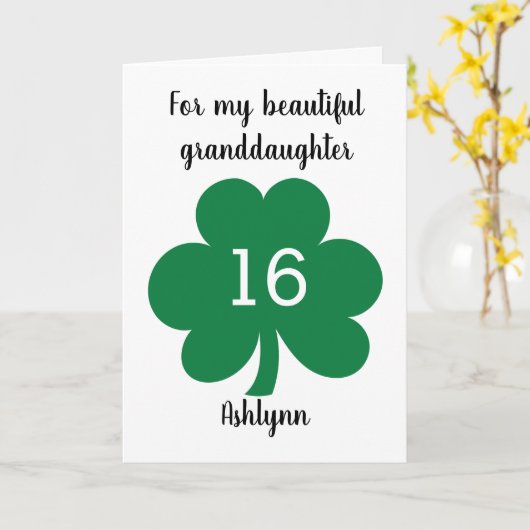 グリーンクローバーリーフセントパトリックの日16誕生日 カード (黄色い花)