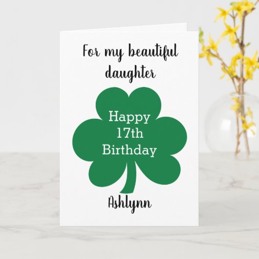 グリーンクローバーリーフセントパトリックの日17誕生日 カード (黄色い花)