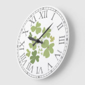 グリーンクローバーリーフ花びら ラージ壁時計 (傾斜)