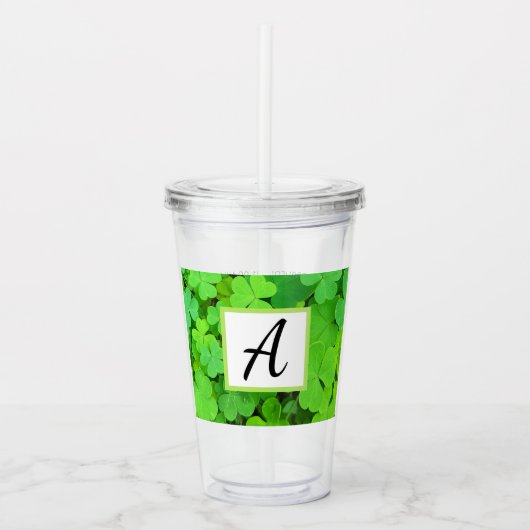 グリーンクローバー写真繁栄バイブル聖句イニシャル アクリルタンブラー (正面)