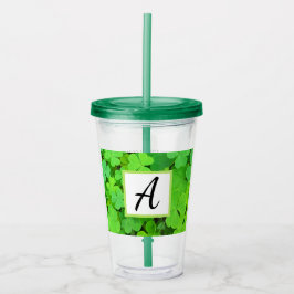 グリーンクローバー写真繁栄バイブル聖句イニシャル アクリルタンブラー