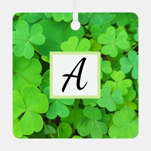 グリーンクローバー写真繁栄バイブル聖句イニシャル メタルオーナメント (正面)